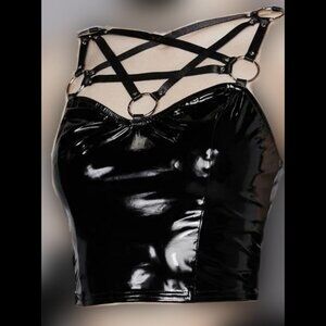 Dolls Kill Drink Of The Divine PVC Crop Top Black Medium